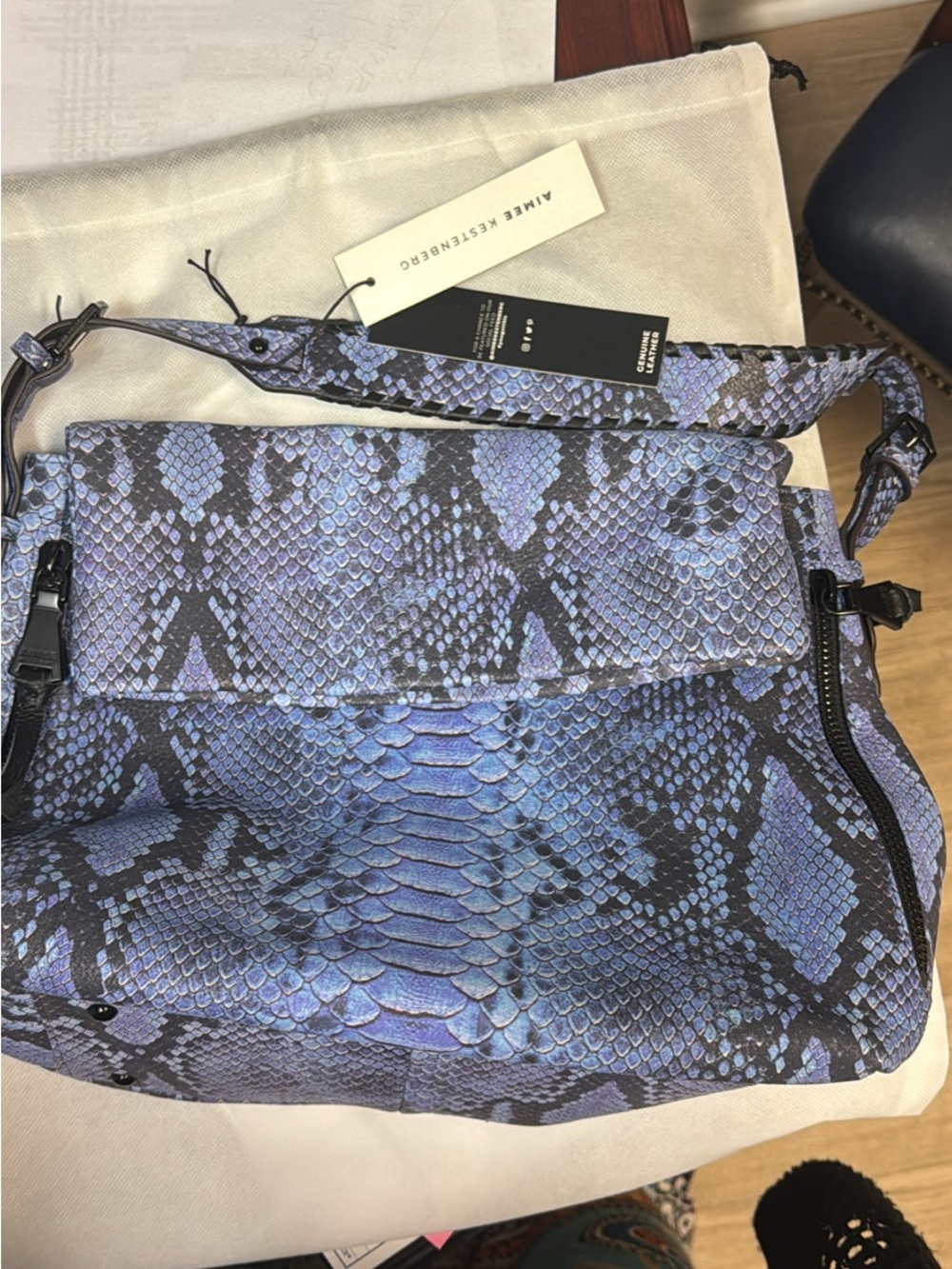 Anine Bing Iridescent Blue Snake-Print Crossbody